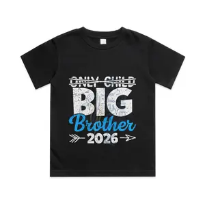 Only Child Big Brother 2026, Promoted to Big Brother 2026 Cotton T-shirt, Graphic Print Round Neck Short Sleeve Casual Tee for Boys Girls
