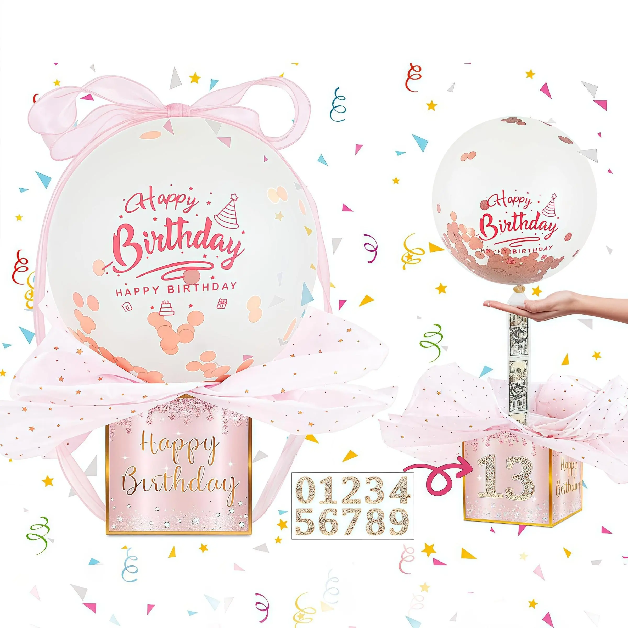 Birthday Gift Box with Ribbon, Gift Box with Balloon, Themed Gift Box, Gift Box Design, Beautiful Gift Box, Party Gift for Birthday, Anniversary, Wedding, Party Supplies, Boxes for Wrapping Gifts, Creative Gift Packaging