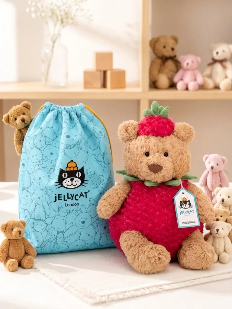 Genuine Jellycat Bartholomew Bear Strawberry Stuffed Animal | US Ready to Ship | Free Official Gift Bag