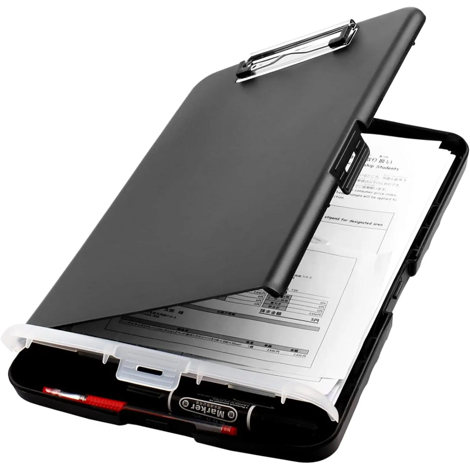 Clipboards Organizer Clipboard with Storage  Clipboard Foldable File Folder Plastic Folio with Storage Case for Teacher,,,Offices (Black)