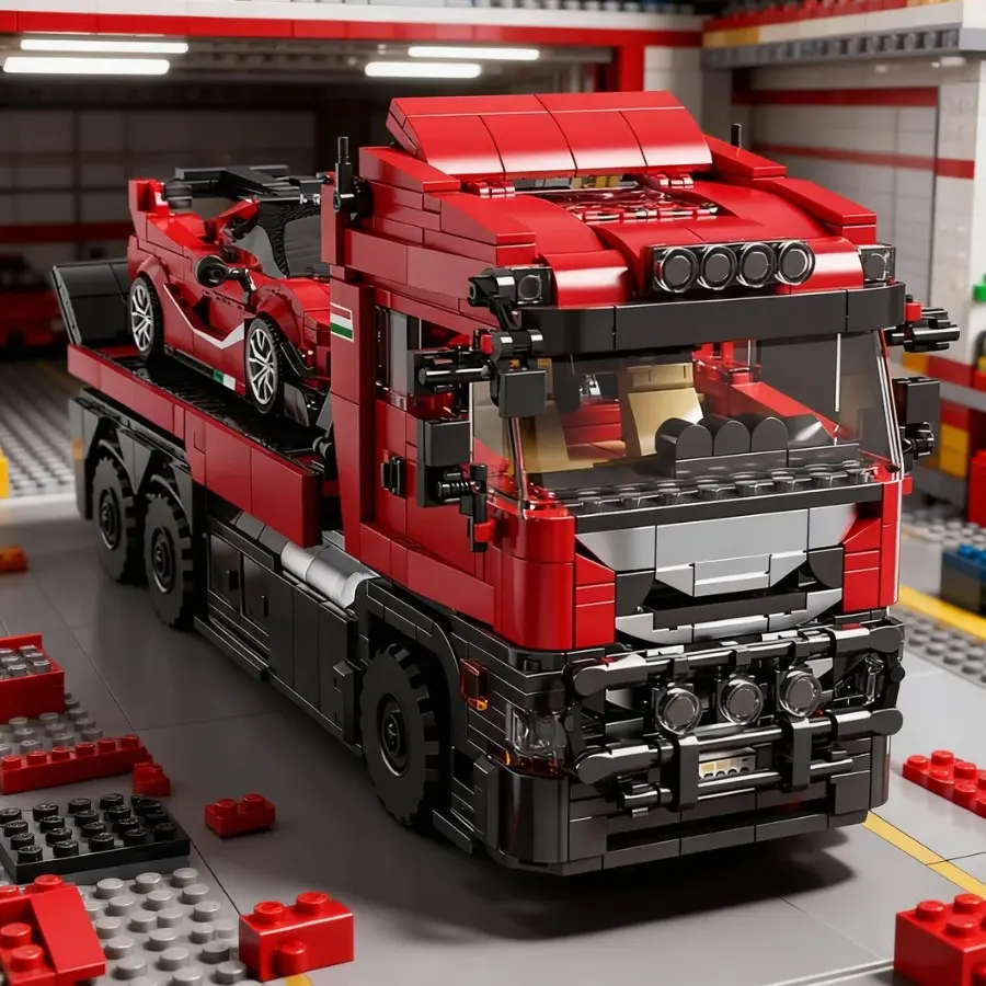 Heavy Transport Truck and Sports Car Building Blocks Model, High Difficulty Adult Puzzle, Birthday Gift, Christmas Gift, Building Block Sets, Bricks