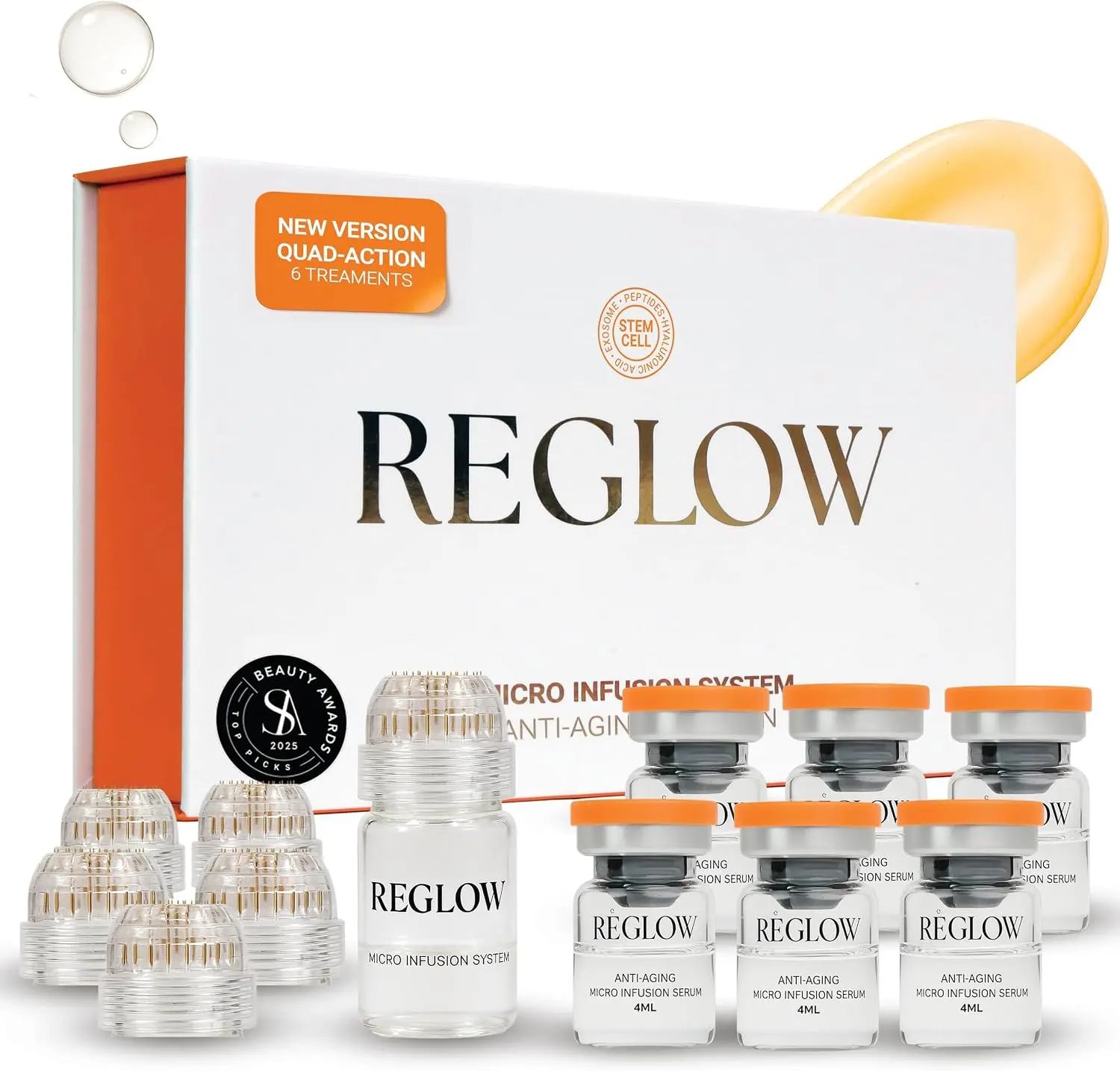 ReGlow Micro Infusion System for Face – 24K Gold Beauty Tool + Serum (3 Month Supply) – Skin Care System with Hyaluronic Acid & Peptide Blend for a Radiant-Looking Appearance