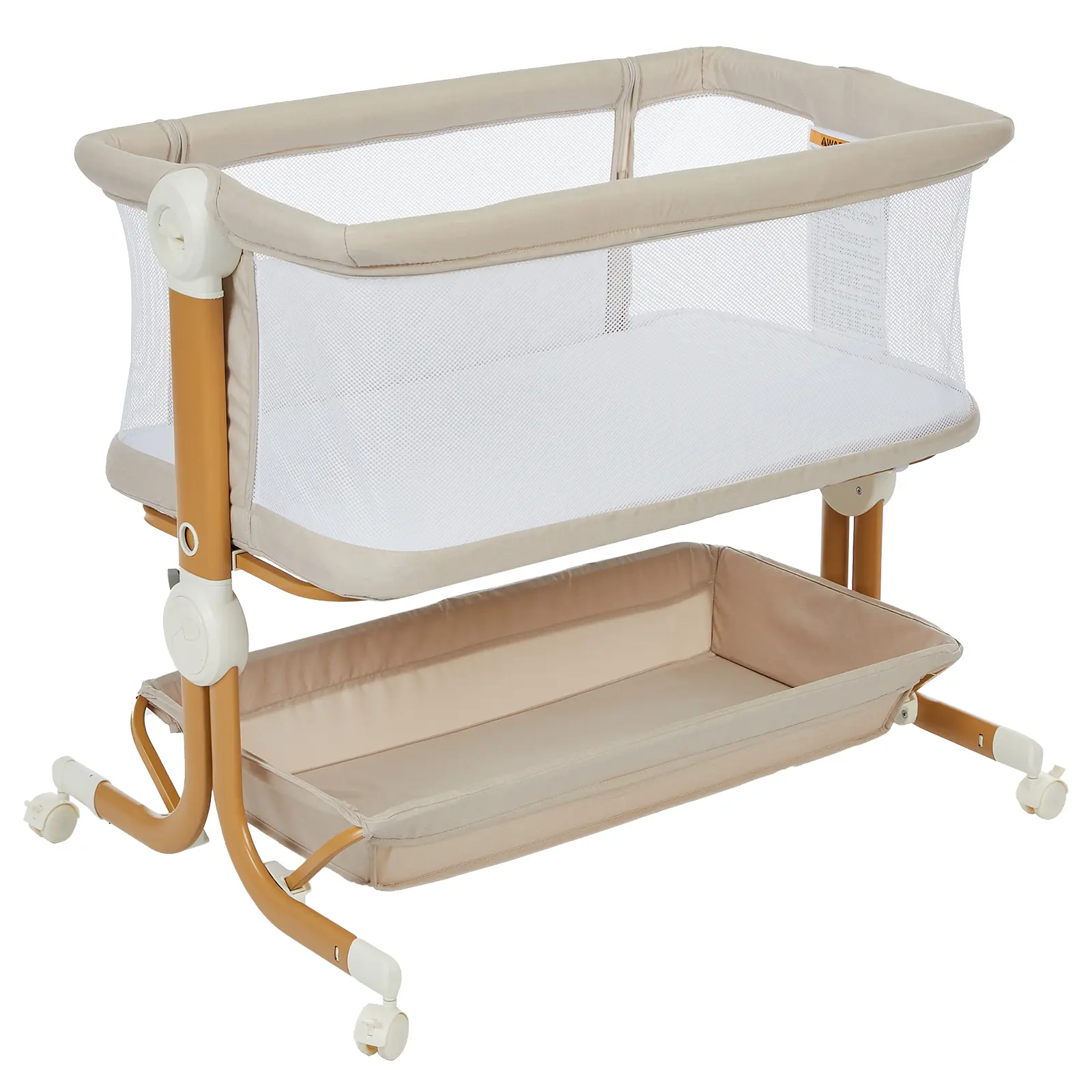 3-in-1 Portable Bedside Bassinet – Travel Crib with Mesh Sides, 6 Height Levels, Anti-Reflux Incline, Detachable Mosquito Net, Storage Basket & Wheels, Easy Fold Sleeper, Baby, Bassinet For Baby