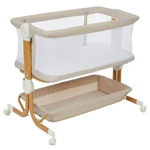 3-in-1 Portable Bedside Bassinet – Travel Crib with Mesh Sides, 6 Height Levels, Anti-Reflux Incline, Detachable Mosquito Net, Storage Basket & Wheels, Easy Fold Sleeper