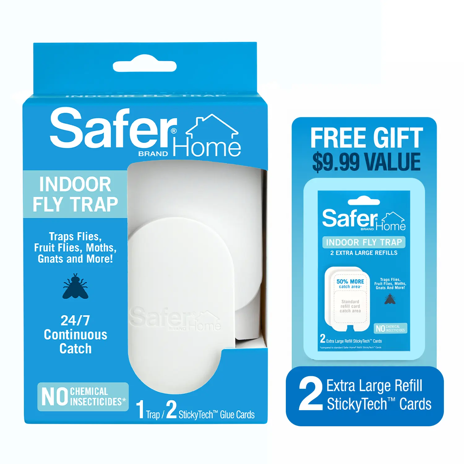 Safer Home Indoor Plug-In Fly Trap, 1 Device + 2 Glue Cards - SH502 - Effective Fruit Fly Traps for Indoors, Gnat Traps for House Indoor, 400 Sq Ft Protection