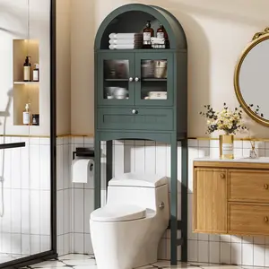 Dragosum Over-The-Toilet Storage Cabinet with Glass Door - Freestanding Bathroom Organizer Shelf, Space-Saving Arch Cabinet with Anti-Tipping Device,summerwins summergarden