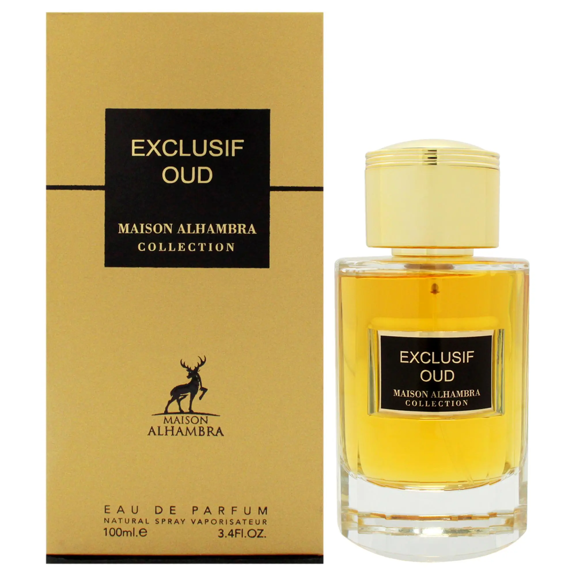 Maison Alhambra Exclusif Oud Eau De Parfum Unisex — Saffron, Cardamom, Black Pepper, 3.4 oz (100 ml) | lattafaamethyst oud edp perfume, unisex amber woody cologne, unisex saffron fusion edp, sweet oud, blue oud, bergamot, saffron perfume, agarwood (oud)