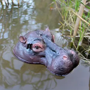 Floating Hippo Head Decoration, Resin Simulated Animal Decor, Garden Art Statue for Pool, Pond, Outdoor Home Decor, Bird Deterrent