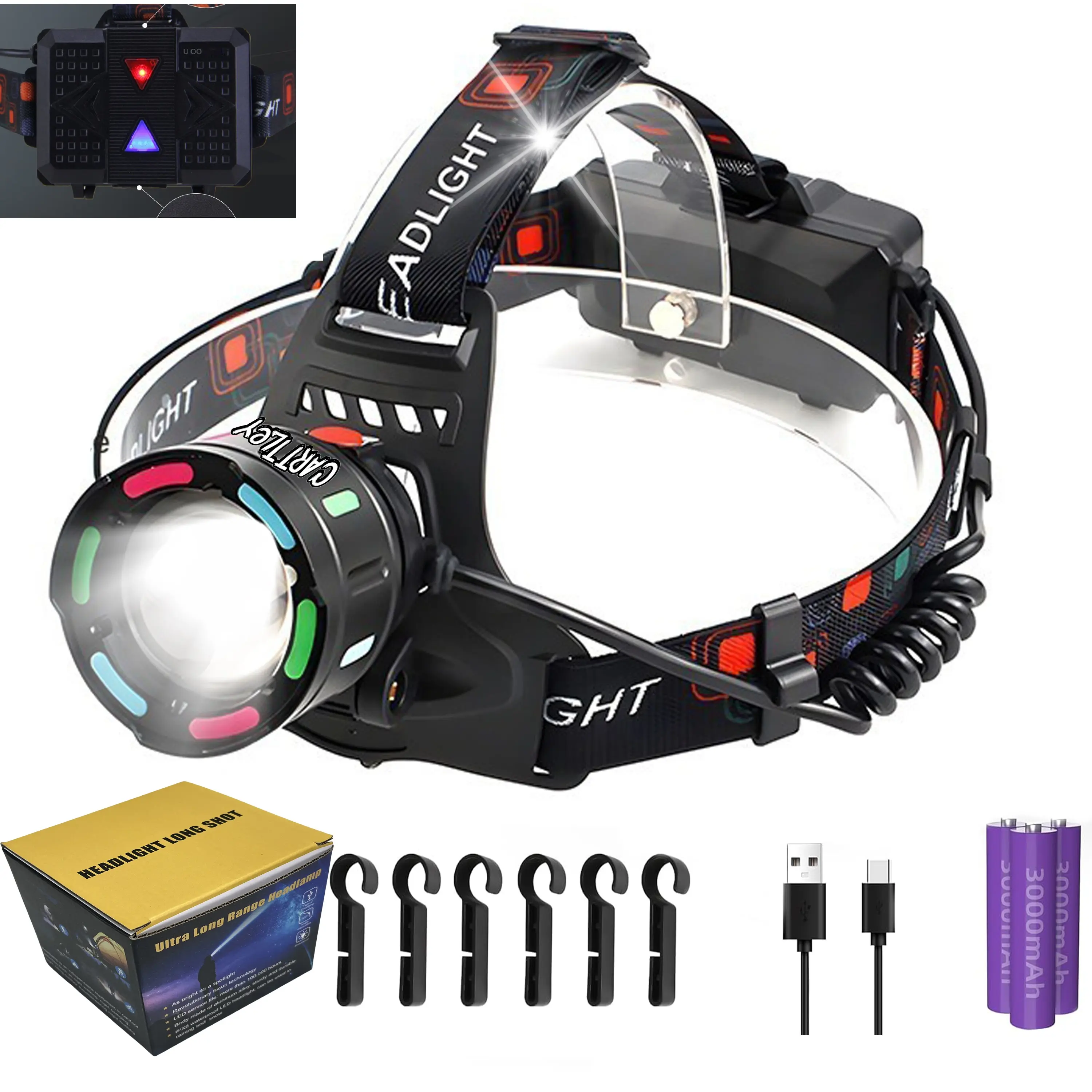 High Lumen Rechargeable LED Headlamp Flashlight - Aircraft Alloy, 60H Long-Lasting Battery, 3 Modes, IPX7 Waterproof, Zoomable, 180° Adjustable LED Lights for Adults, Camping, Hardhat Use, Headlamps, 3 Modes Zoom, Adjustable Design, Usb-C, Batteries, Hand