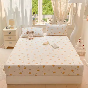 New Wrinkled Double Layer Mesh Bed Sheet Set, Cream Cloud Feel, Four Seasons Mattress Protector, Cute Style, Three Piece