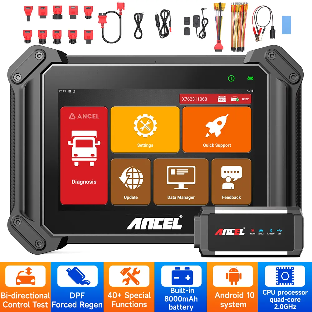 ANCEL V6 HD Heavy Duty Truck & Lorry Diagnostic Scanner, Bidirectional Automotive Scan Tool with 40+ Service Functions, ECU Coding, DPF Regeneration, 99% Vehicles Coverage for Cummins, Caterpillar, Paccar, Detroit
