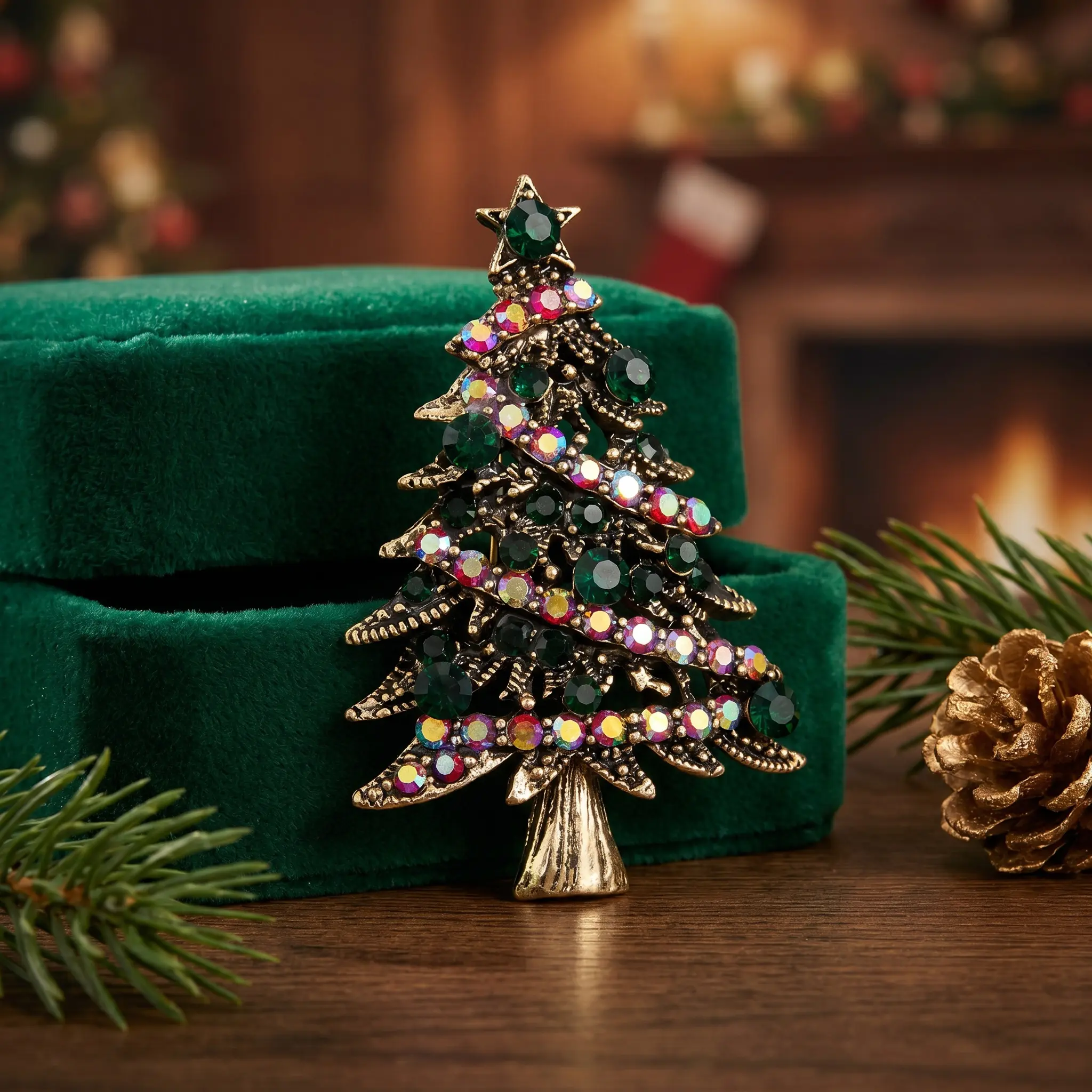 Vibrant Rhinestone Christmas Tree Brooch, Elegant Lapel Pin for Women & Teen Girls, Multi-purpose Alloy Clothing Ornament, Lovely Birthday Holiday Gift-MM1