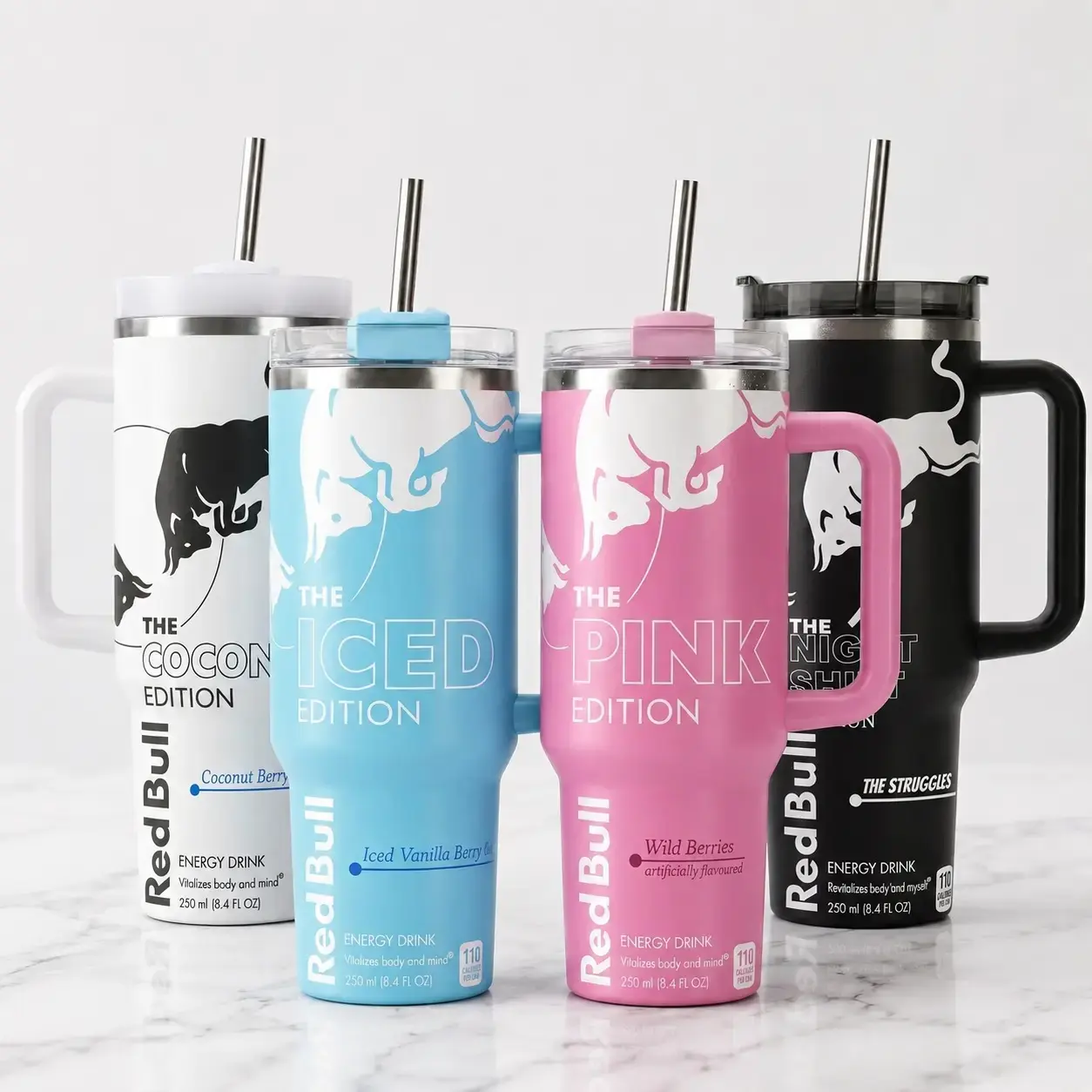 [MADE IN US] Bull FULL OF COLORS EDITION 40oz Stainless Steel Tumbler With Handle and Straw, Double Wall Vacuum Insulated Travel Mug