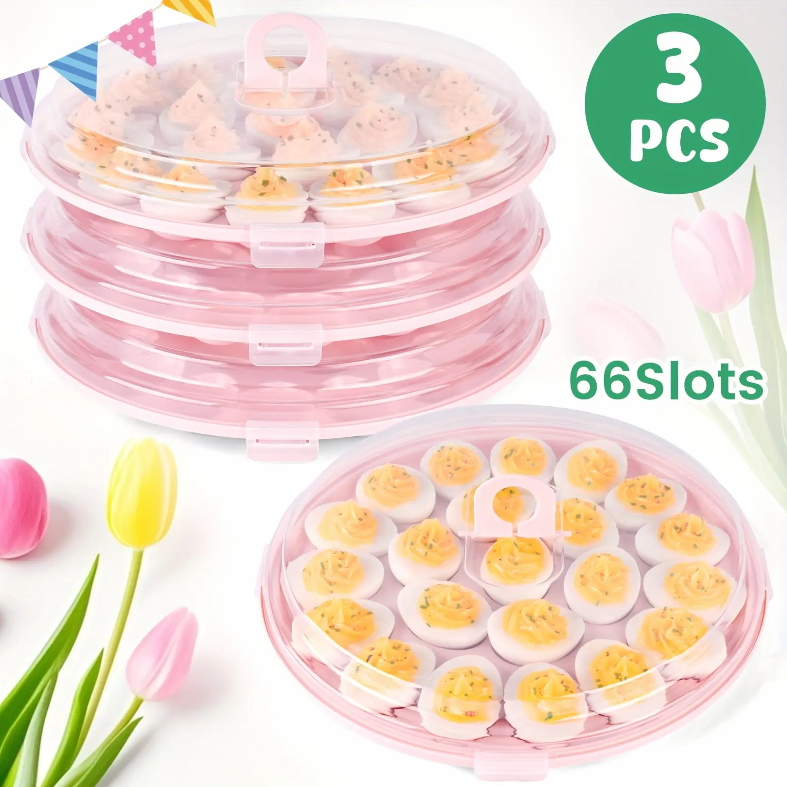 3pcs Deviled Egg Containers With Lid, Deviled Egg Platter With 66 Slots Portable Egg Containers Carrier Holder Trays For Party, Home Kitchen, Campings, Outdoor Activities