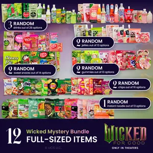 Wicked: For Good x Weee! Mystery Snack Box - 12 Full-Sized Asian Instant Noodles, Snacks, Drinks, Gummies & Jellies | Mystery Snack Box, Blind Box