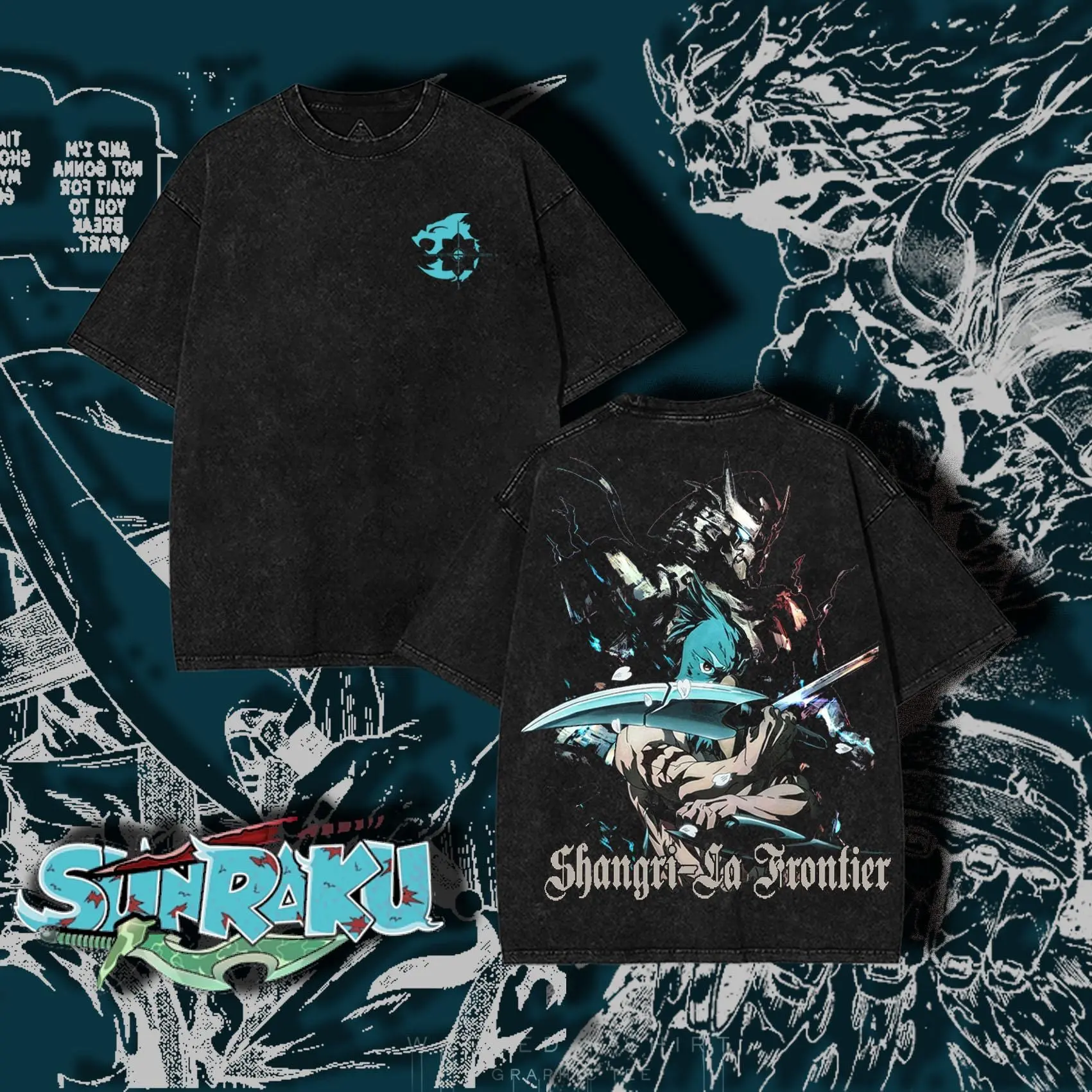Sunraku Shangri-La Frontier Short Sleeve Series Anime, Manga, Game Washed T-shirt Tanktop 2 Printed and Comfortableh Oversize Gifs For Fans Shirt Man