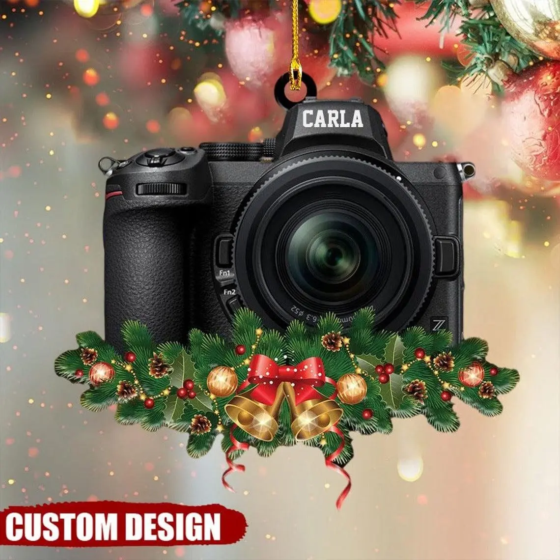 Personalized Camera Acrylic Christmas Ornament, Custom Photographer Gift, Holiday Hanging Decor, Photography Lover Ornament