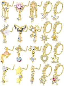 20 Pcs Nose Piercing Jewelry Set, Nose Rings Set, Trendy Cute Style, 20G Size, Stainless Steel Material, AAA+ CZ, Multiple Designs, Secure Wear for Women & Girls, Daily & Party Outfits