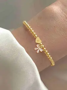Women's Heart Initial Artificial Crystal Bowknot Bracelet, Dainty Crystal Bracelet, Beaded Chain, Casual Fashion Jewelry for All Seasons