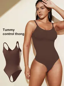 Women's Seamless Shapewear Bodysuit with Thong Bottom, Slimming Body Control, Flat Belly, Waist Trainer, Casual All Seasons, Adjustable