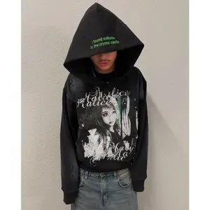 Original street art design Gothic printed loose hoodie for men and women retro y2k hip-hop American loose sports casual hoodie