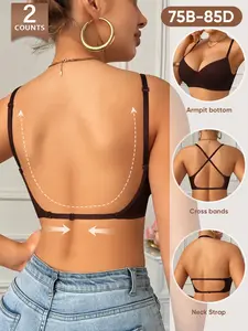Morelect Women's Daily Bra Set, Casual, Adjustable Straps, Backless Design, Invisible Thin Straps, Push-Up Comfortable, Sizes 75b-85b