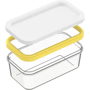 Butter slicer cutter with storage container, butter dish stick with lid for refrigerator, easy cutting of two 4 oz sticks (not airtight, small).