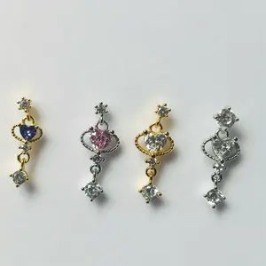 Heart Gold Plated / Silver L-rod  dangle nose stud  20 gauge