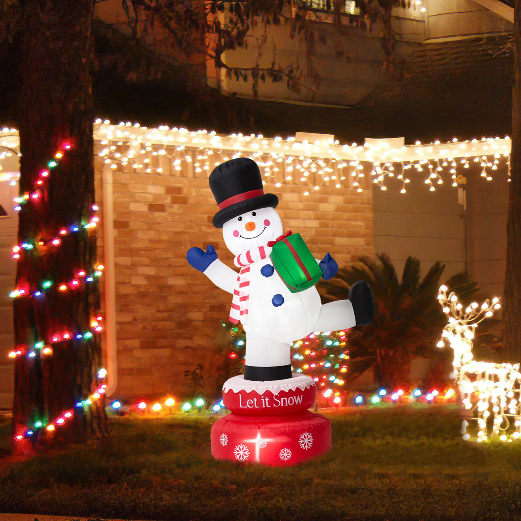 Glitzhome 6FT Lighted Inflatable Rotating Snowman Decor