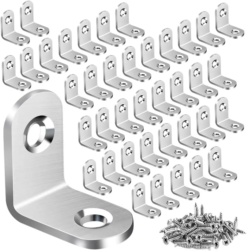 40PCS L Bracket Corner Brace, Stainless Steel L Brackets for Shelves, Metal Corner Bracket, Small Right Angle Brackets for Wood Furniture Chair Drawer Cabinet with 80PCS Screws (0.79 x 0.79 inch)