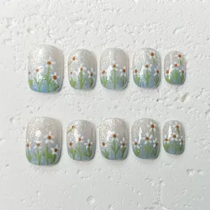 [Moonfield] Short Square Handmade Press on Nails, Fake Nails with Nail tool kit with Jelly Stickers, Reusable, Durable