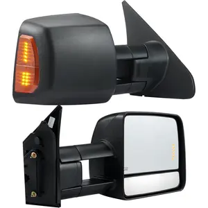 VEVOR Towing Mirrors, Left & Right Pair Set for 2007-2016 Toyota Tundra, Power Heated Tow Mirror with Signal Light, Plane & Convex Glass, Manual Controlling Telescoping Folding, Heating Defrost, Black