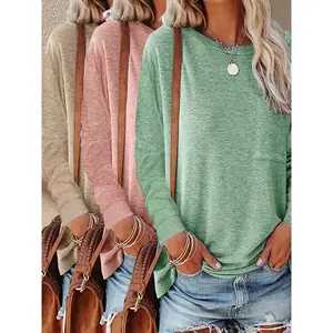 New3pcs Women's Casual Long Sleeve T-Shirts - Soft Round Neck Solid Color Tops for Spring & Fall, Regular Fit H-Silhouette, Versatile Everyday Basic Wardrobe Essentials