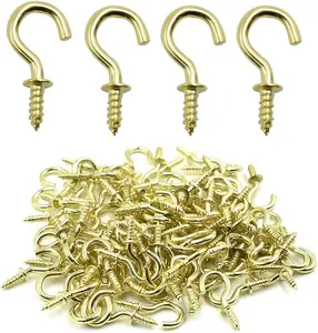 Rustproof Gold Hand-Twist Self-Tapping Screw Hooks, 100 Pcs 1/2" Ceiling Cup Hooks for Home Organization