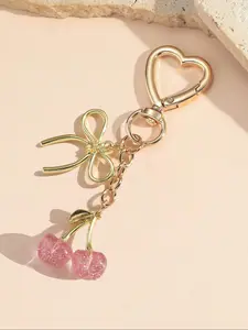 Women's Cute Cherry & Bow Decor, Minimalist Bag Charm, Fashion Accessories for Women & Girls, Trendy Cute Keychain, Keychain Jewelry