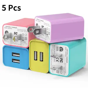 2A Dual Port USB Charger Block Cube Power Adapter, USB Universal Fit Charging Plug Box Brick Compatible with iPhone 14/13/12/11 Pro Max/XS/XR/X/8, Samsung, Xiaomi, Google Pixel, and Other Android Devices, 2 Pack/3 Pack/5 Pack