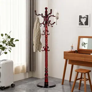 Wooden Vintage Coat Rack Freestanding,Coat Rack Stand With Sturdy Round Solid Wood Base And 18 Hooks ，Suitable for children and adults.Three-level Adjustable for Bedroom, Living Room, Entrance and Office