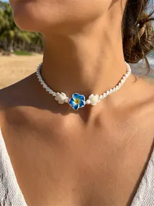 Summer Ocean Vintage Turtle Turquoise Necklace, Travel Vacation Adjustable Soft Clay Flower Pendant, Casual Geometric Design