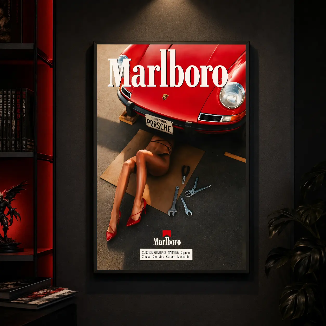 Vintage Red Sports Car Wall Art, 1970s American Magazine Style Racing Canvas Poster, Retro Automotive Decor for Garage, Man Cave, Game Room, Office, Workshop or Bedroom, Gift for Classic Car Enthusiasts