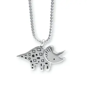 Triceratops Pewter Dinosaur Necklace - Dinosaur. Charm Jewelry