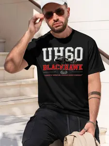 UH60 HAWK 2026 new model Black/White Tee Stylish & Comfortable Loose Crew Neck Short Sleeve T-shirts Versatile On Trend Eye Catching Printed Graphic Casual Tee for Daily Wear Outings & Leisure