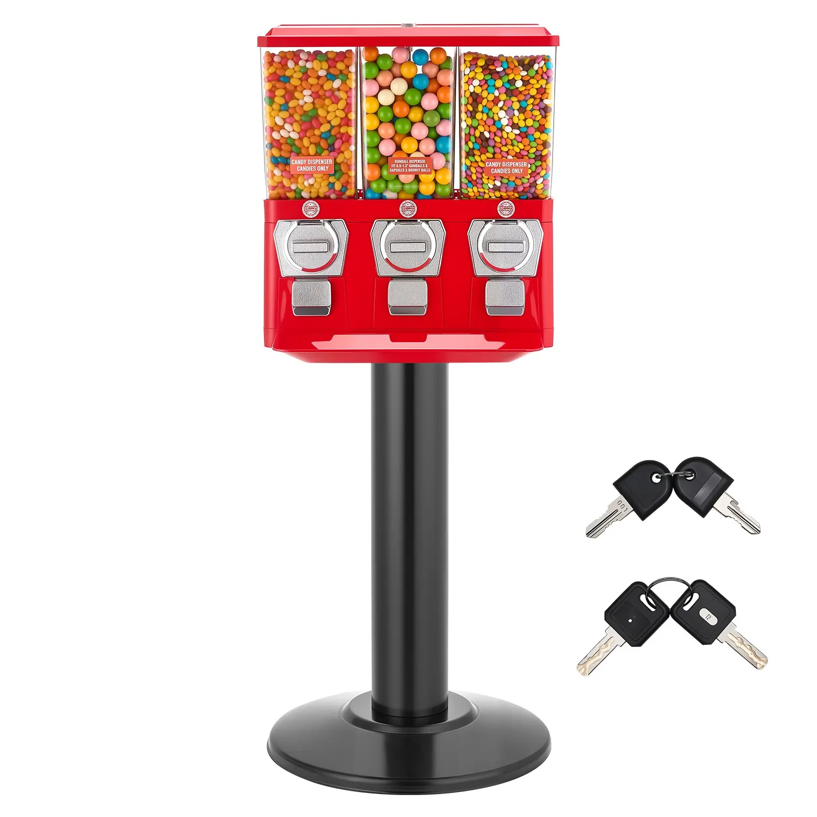 【DealsForYouDays】VEVOR Candy Vending Machine, Triple Compartment Candy Vending Machine with Stand, Gumball & Candies Vendings Machines with Built-In Cash Box, Detachable, Vintage Candies Dispenser for Shops, Arcades