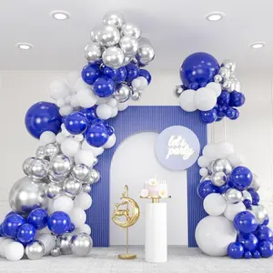 136pcs Blue White Silver Balloon Garland Kit - 18/12/10/5 Inch Royal Blue, Silver Confetti Balloon Arch for New Year, Graduation, Birthday, Father’s Day Decor