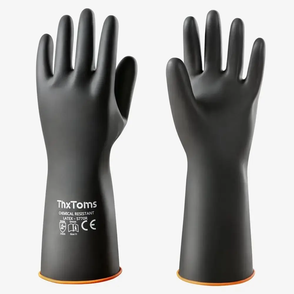Household Heavy Duty Smooth Latex Rubber Long Gloves - 14in, 1 Pair, Chemical-Resistant, Puncture-Resistant, Acid/Oil/Alkali-Proof, Waterproof for Industrial Cleaning, Gardening