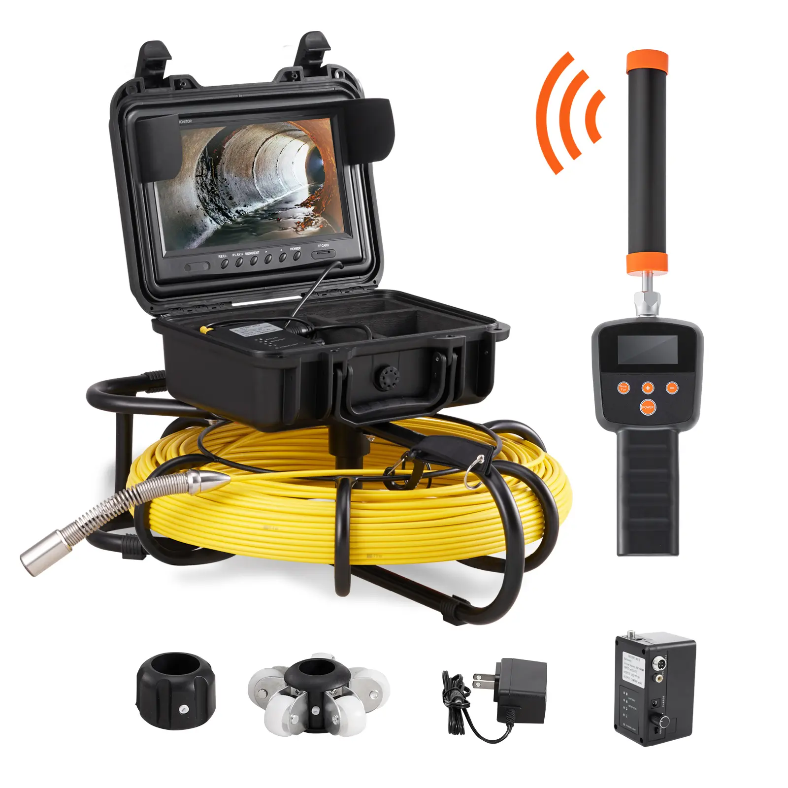 【summerfinds】VEVOR Sewer Camera with 512Hz Locator,300 ft/91.5 m, 9" Pipeline Inspection Camera with DVR Function, IP68 Camera with 12 Adjustable LEDs, A 16 GB SD Card for Sewer Line, Home, Duct Drain Pipe Plumbin