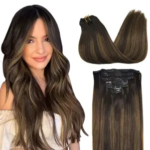 GOO GOO Clip in Human Hair Extensions Premium Quality Straight Remy Hair, 14-24inch  7/9pcs 120-170g, Quick Wear