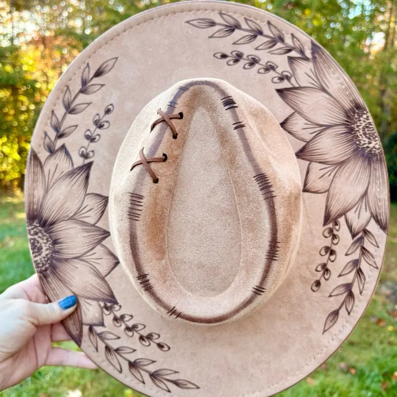 Sunflowers Hand Burned Hat with Intricate Floral Design, adjustable
