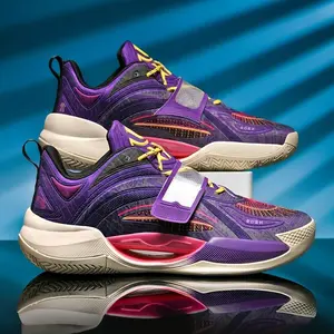 Men's Basketball Shoes, Geometric Pattern, Breathable, Lightweight, Mid-Top, Fabric Upper, MD Rubber Sole, Training & Outdoor Sports, Magic Tape & Lace Closure, Spring/Autumn Season