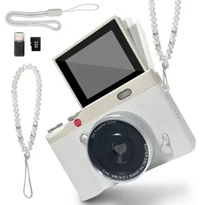 2026 New Model, Portable HD digital retro camera, 16x digital zoom, retro Vlog video recording, 2.4-inch 180 flip screen selfie camera, CCD flash, memory card not included, high-resolution camera, High definition camera