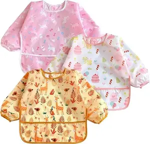 Mothers Day Gift 3 Pack Long Sleeve Bibs| Waterproof Full Sleeve Bib for Baby Infant Toddler 6-36 Months (Cake Bunny Giraffe Girl)